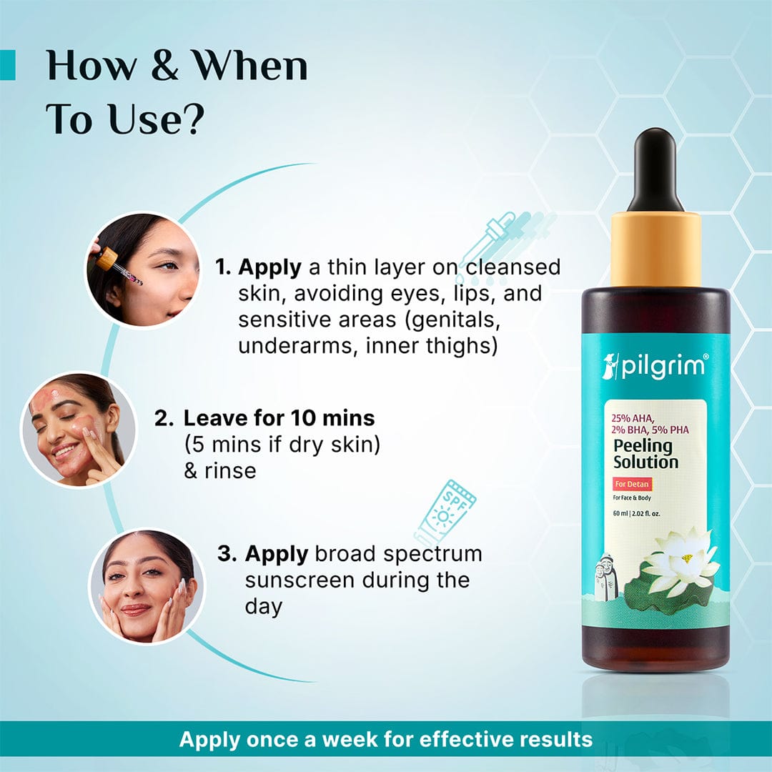 Pilgrim 25% AHA, 2% BHA, 5% PHA Peeling Solution For Detan Exfoliating Serum – 60ml