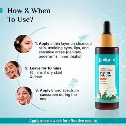 Pilgrim 25% AHA, 2% BHA, 5% PHA Peeling Solution For Detan Exfoliating Serum – 60ml